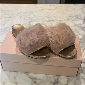 Loeffler Randall Blush Pink Real Shearling Fur Slide Mules